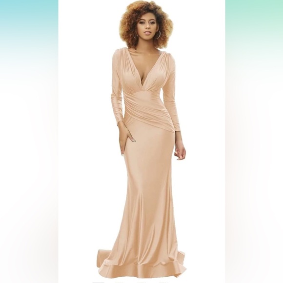 clelias dresses Dresses & Skirts - Elegant long sleeve champagne satin dress size 6M